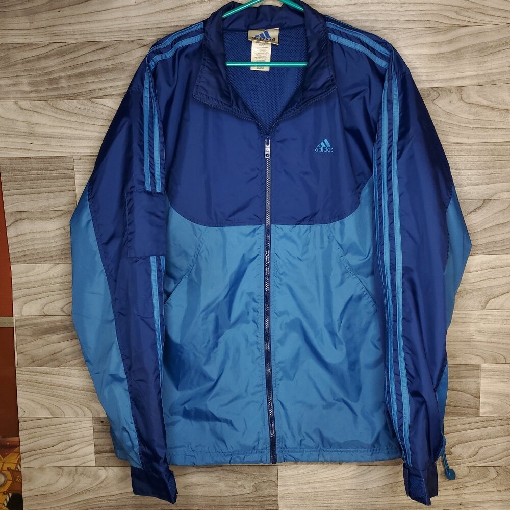 Vintage Adidas Jacket Mens Large Track Oversized Trefoil Blue Mesh Lined Zip